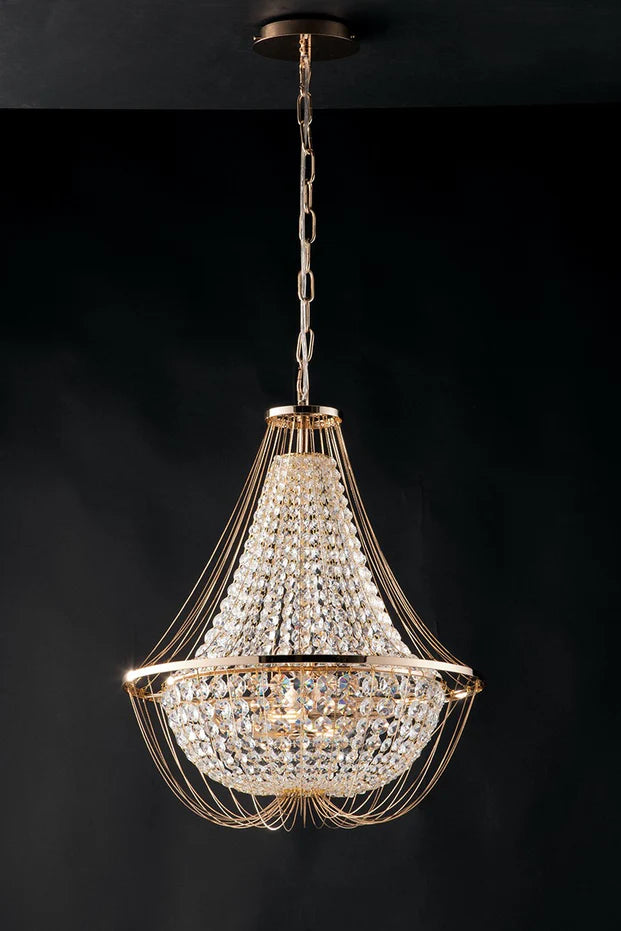Sospensione 4 luci in cristalli K9 metallo oro D.45cm 4XE14 non incl. VIENNA Sospensione 4 luci in cristalli K9 metallo oro D.45cm 4XE14 non incl. VIENNA